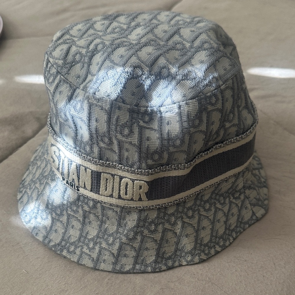 Dior Light Blue and Cream Monogram Bucket Hat - Picture 3 of 6